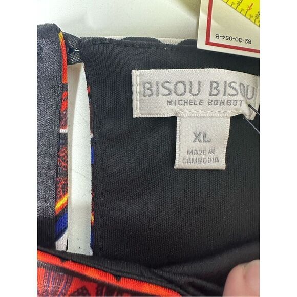 NWT Bisou Bisou Top Size XL Multi Colors Back Button Sleeveless Lined Casual - Picture 9 of 10